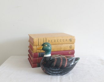 Vintage French Ceramic Duck Shaped Dish by Michel Caugant, Hand Painted Serving Dish, Trinket Box, Farmhouse Kitchen, Collectible