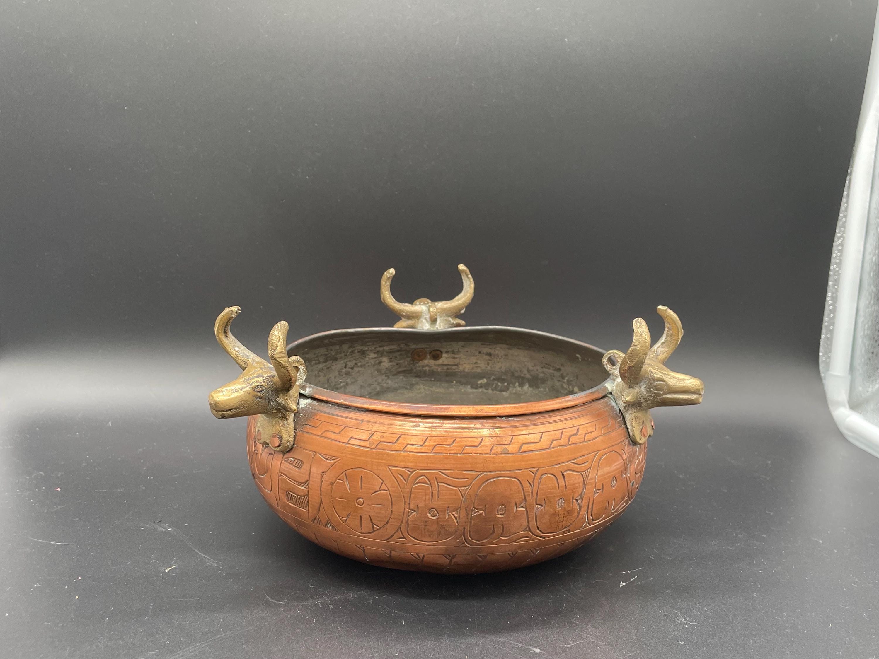 ヴィンテージ ラウンド エングレービング 銅プラントハンガー ポット