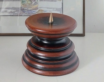Vintage Candle Holder Chunky Wooden Candle Stand With Brass Shish Large Pillar Candlestick Holder MCM Taper Candle Holder Home Decor Gift