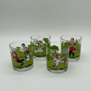 Vintage Suske and Wiske Lemonade Glasses set of 4 Made in Italy Perfect Condition