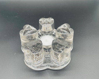 Calentador de tetera vintage de vidrio pesado con forma de corazón, candelabro minimalista de mediados de siglo, calentador de cafetera de la década de 1970, fabricado en Alemania Occidental.