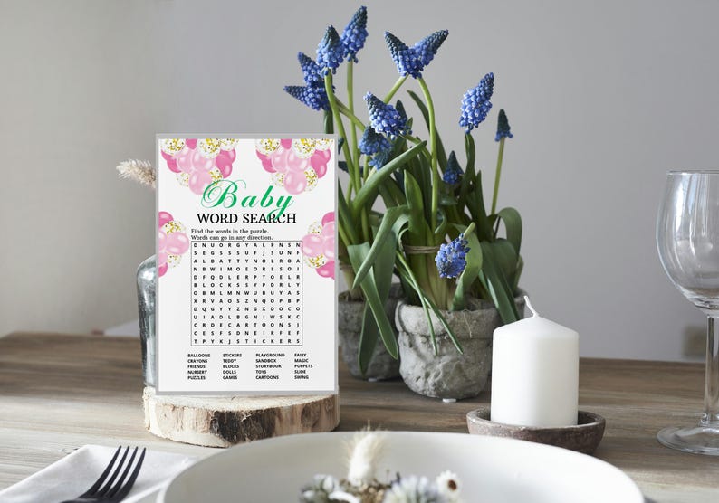 Elegant Baby Shower Game Party Word Search Printable Instant Fun for