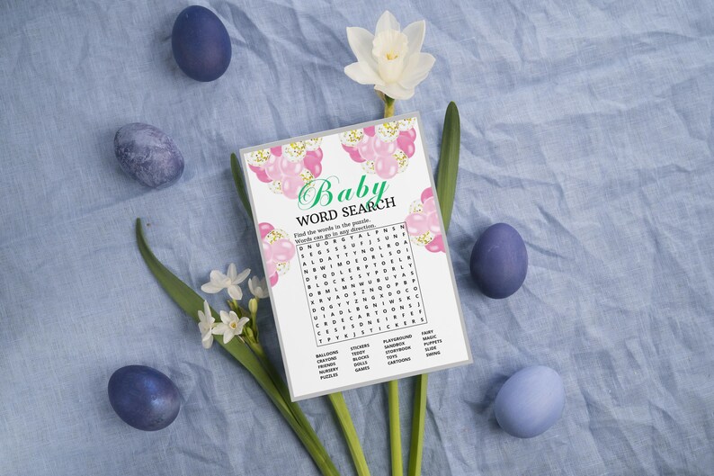 Elegant Baby Shower Game Party Word Search Printable Instant Fun for