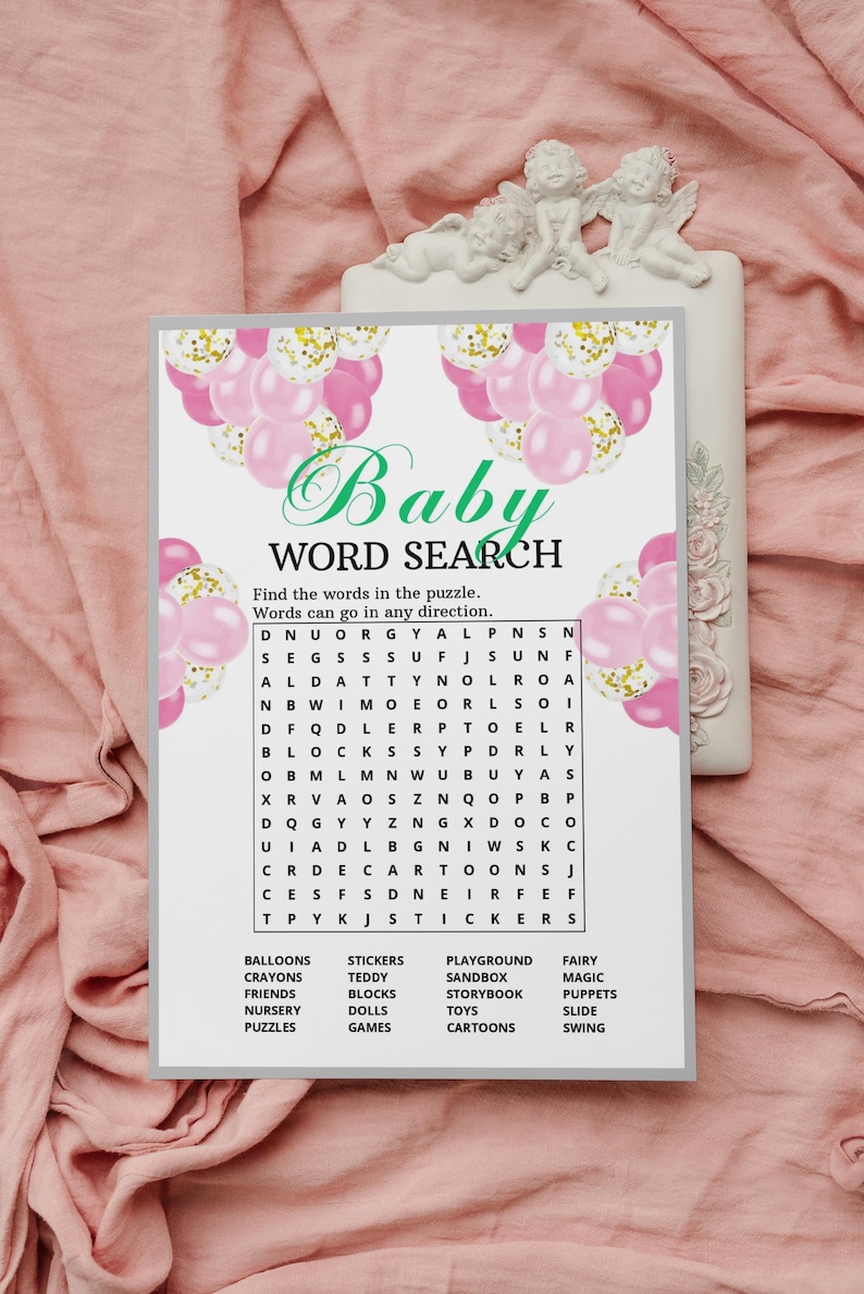 Elegant Baby Shower Game Party Word Search Printable Instant Fun for