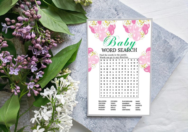 Elegant Baby Shower Game Party Word Search Printable Instant Fun for