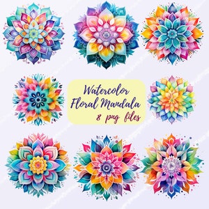 Aquarell Blumen Mandala, digitaler Download, Wandkunst PNG, Aquarell Clipart, Aquarell Mandala PNG, Mandala Clipart, Mandala Bundle