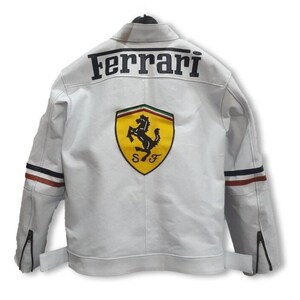 Rara Giacca Vintage Logo Ferrari Racing Vera Pelle XS Rosso Nero Y2K