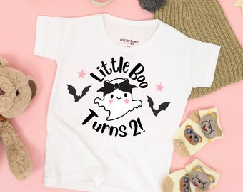 Little BOO Turns 2! SVG, Girl Birthday Halloween svg, Cute birthday halloween party shirt for kids svg, Cut File for Silhouette and  Cricut