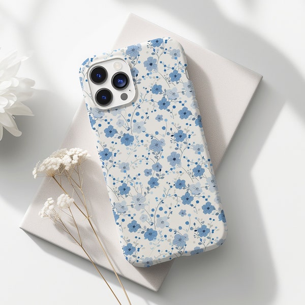 Protective Phone Case for iPhone/Samsung, Cute sweet little blue flower pattern, gift for her #cottagecore #coquette #grandmacore #fairycore