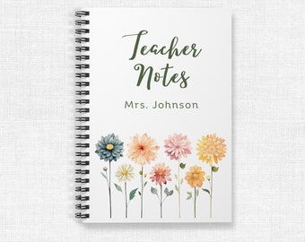 Personalized notebook, Gift for teacher appreciation, Custom name journal, Watercolor floral gift, Gift for science botany teacher