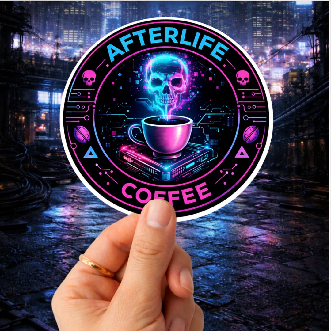 Afterlife Coffee - Cyberpunk Sticker | Neon Artstyle - Etsy