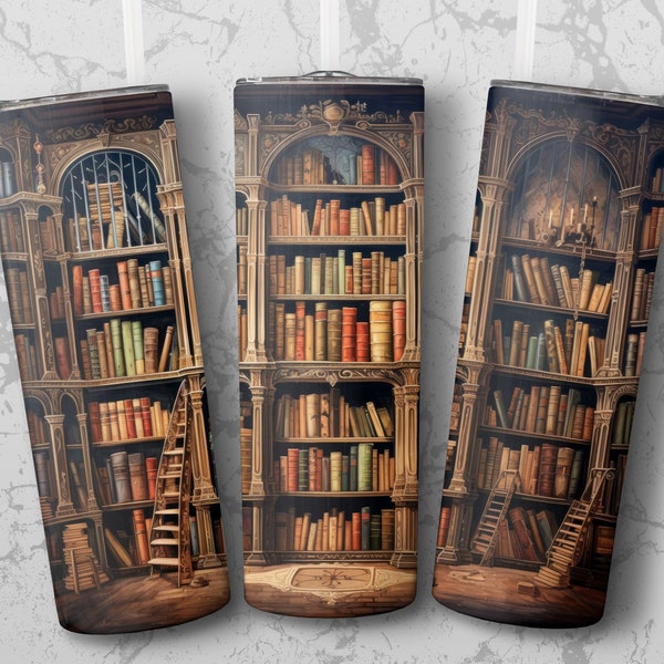 Reading Books 20oz Skinny Tumbler Wrap, Library Sublimation Design, Straight and Tapered, PNG, Digital Download