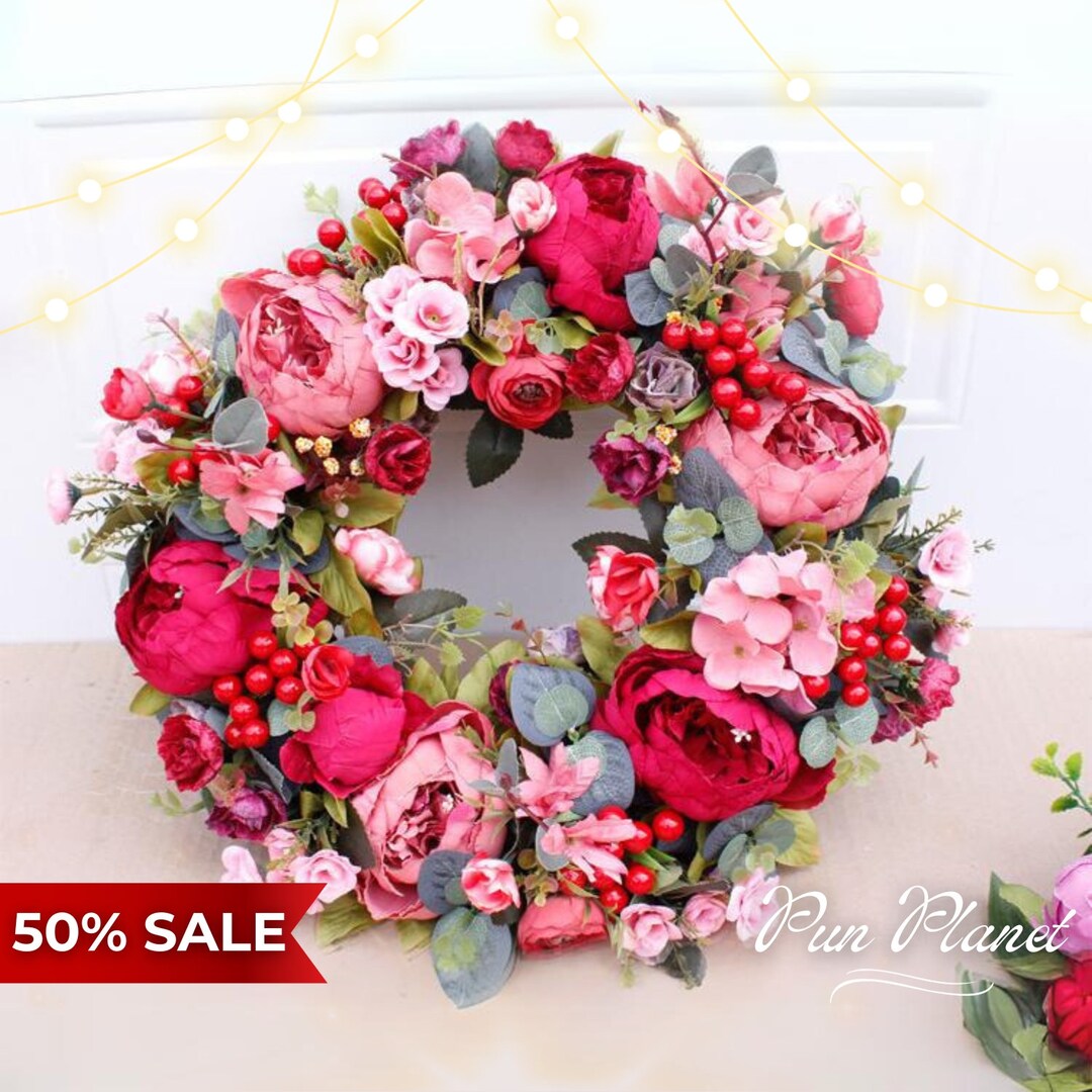 Pink Wreath for Front Door Flower Wreath Gift Christmas Etsy UK