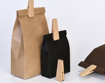 Conjunto de 4 prendedores de bolsa, prendedor de bolsa de café, prendedor de bolsa de chá, prendedor de bolsa de madeira feito à mão, prendedores de bolsa de papel, presente para amantes de café, amantes de chá