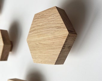 Conjunto de 5 ganchos de parede decorativos geométricos em madeira de carvalho rústico - Organizador de cabides de madeira