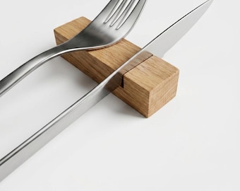 Soporte para cubiertos de madera de roble, soporte para cubiertos de madera, reposacubiertos, organizador de mesa de restaurante, decoración de cocina hecha a mano