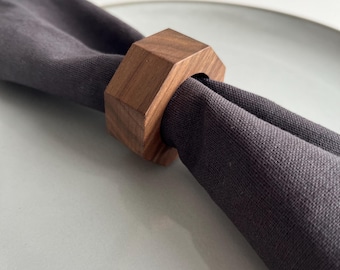 Conjunto de anéis de guardanapo geométricos em madeira de carvalho, lembrancinha de casamento, decoração de mesa para festas.