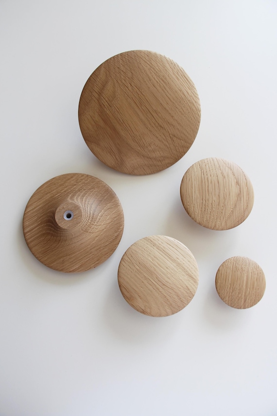 Modern Coat Rack, Coat Hooks, Bag Hooks, Oak Hooks, Wall Dots