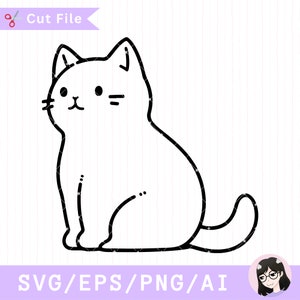 Cute Cat Outline SVG Cut File Kawaii Kittens Cute and Cat Silhouette Cat Clipart and Cutting Files for Cat Lovers