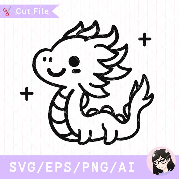 Cute Dragon SVG Outline, Year of the Dragon, Zodiac Dragon Artwork, Cutting Files Ideal for Plotter, Laser, and Crafts