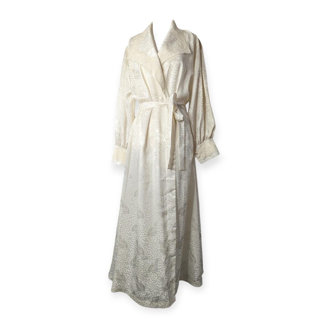 Vintage VICTORIAS SECRET Gold Label Robe P/S Ivory Satin Floral Belted ...