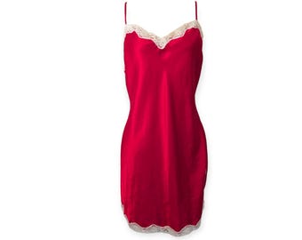 Victorias Secret Chemise Slip Dress Medium Red Babydoll Satin Lace Coquette Y2K