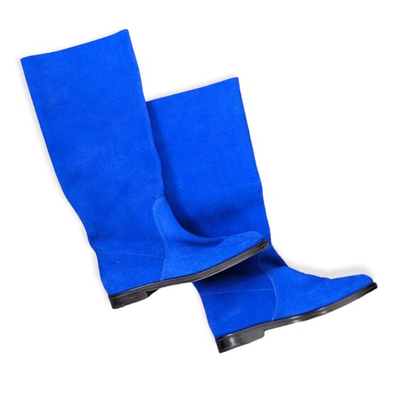 SERGIO ROSSI Sz 36 Vintage Cobalt Blue Suede Low Calf Flat Boots US 5