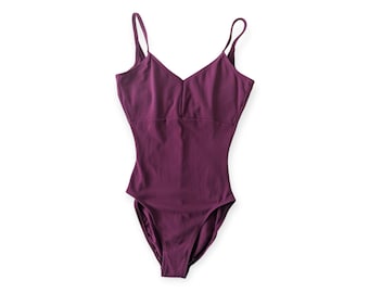 Vintage 80's 90's Burgundy Danskin Leotard Bodysuit SMALL Ballet V-Neck Nylon/Lycra