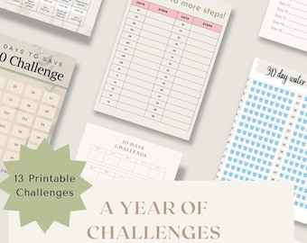 Printable 30-day Challenges Bundle | 13 Printable Monthly Challenge Trackers