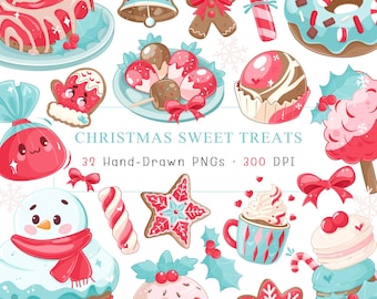 Postre navideño: Postres navideños kawaii PNG (Descarga digital)