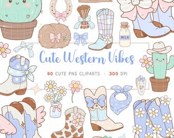 Pastell Western Clipart Set: Handgezeichnete Cowboys PNGs (Digitaler Download)