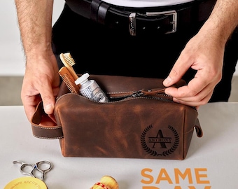 Personalized Leather Dopp Kit, Travel Bag for Men, Anniversary Gift