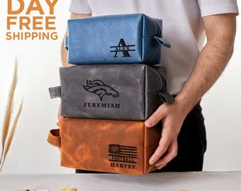 Personalisierte Leder-Kulturtasche für Herren, braun, mit Teamlogo