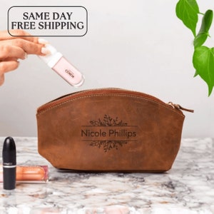 Trousse de maquillage personnalisée, cadeau d'anniversaire, trousse de maquillage en cuir faite main personnalisée, trousse à cosmétiques, trousse de toilette femme, trousse de maquillage, organisateur de maquillage, maman