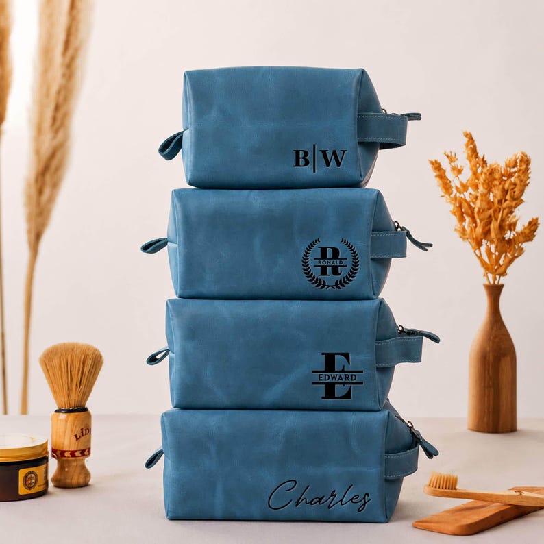 Handmade Leather Dopp Kit Groomsmen Gifts: Personalized Mens Leather Toiletry Bag, Carry on Bag Gifts For Dad, Anniversary Gift For Husband