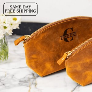 Personalized Leather Makeup Bag Mother's Day Gifts, Unique Custom Cosmetic Bag Gifts For Mom, Mother Grandma Gift, Birthday Gift Wife Women