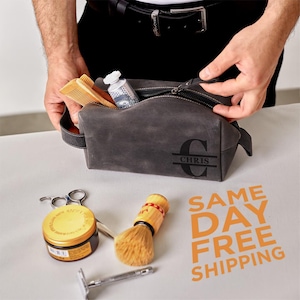 Personalized Leather Dopp Kit, Anniversary Gift for Him