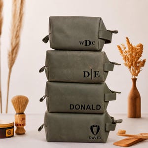 Handmade Leather Dopp Kit Groomsmen Gifts: Personalized Mens Leather Toiletry Bag, Carry on Bag Gifts For Dad, Anniversary Gift For Husband