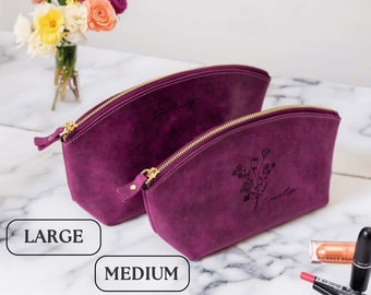 Bolsa de maquillaje de cuero personalizada, regalo de dama de honor, bolsa de aseo