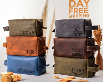 Handmade Leather Dopp Kit Groomsmen Gifts, Personalized Mens Leather Toiletry Bag, Fathers Day Gifts For Dad, Anniversary Gift For Boyfriend