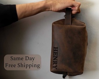 Leather Toiletry Bag Gift For Him, Groomsmen Gifts, New Year Mens Custom Dopp Kit Anniversary Birthday Gift For Men Husband Fathers Day Gift