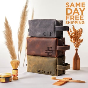 Personalisierte Kulturtasche für Männer, Groomsmen Geschenke Set, Benutzerdefinierte Leder Dopp Kit Geschenke für ihn, Jubiläum Geburtstagsgeschenk für Männer und ihn Ehemann