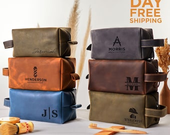 Handmade Corporate Employee Appreciation Bulk Christmas Gifts, Personalized Leather Toiletry Bag, Dopp Kit Retirement Client Thank You Gift