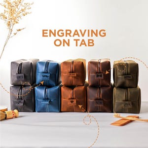 Handmade Leather Dopp Kit Groomsmen Gifts: Personalized Mens Leather Toiletry Bag, Carry on Bag Gifts For Dad, Anniversary Gift For Husband