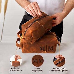 Handmade Leather Dopp Kit Groomsmen Gifts: Personalized Mens Leather Toiletry Bag, Carry on Bag Gifts For Dad, Anniversary Gift For Husband