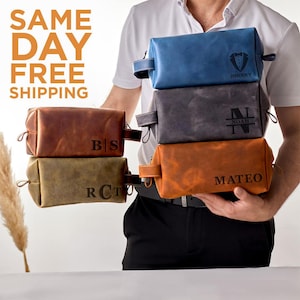 Groomsmen Gifts Personalized Mens Leather Toiletry Bag, Handmade Dopp Kit Gifts For Men, Christmas Gifts For Dad, Anniversary Gift Boyfriend