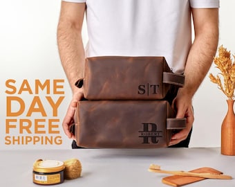 Personalized Leather Dopp Kit, Travel Toiletry Bag, Sports Gifts for Men