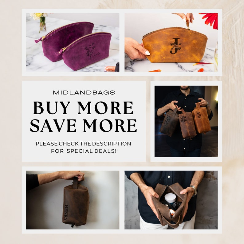 Handmade Leather Dopp Kit Groomsmen Gifts: Personalized Mens Leather Toiletry Bag, Carry on Bag Gifts For Dad, Anniversary Gift For Husband
