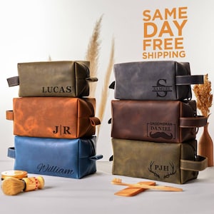 Personalized Groomsmen Gifts Set Leather Toiletry Bag Gifts For Him, Valentines Day Gift, Anniversary Birthday Gift For Men Him Husband