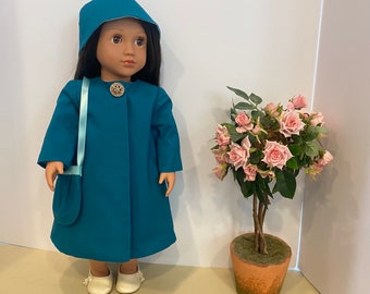 Teal and gold dress and coat ensemble for 18” dolls
